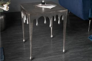 Stolík LIQUID SILVER SMALL (Dizajnový kovový príručný stolík strieborný 44cm.)