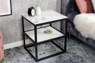 Stolík MARWA SMALL (Malý stolík zo skla a kovu biely/čierny 51cm.)
