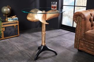Stolík OCEAN GOLD 70 (Vysoký príručný stolík z kovu so sklom zlatý 70cm.)