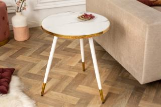 Stolík PARISA 45  WHITE (Dizajnový stolík zlatá/biela 45cm.)