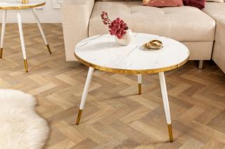 Stolík PARISA 60 WHITE (Dizajnový stolík zlatá/biela 60cm.)