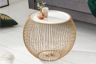 Stolík STORAGE II GOLD WHITE 51 (Dizajn stolík s odkladacím priestorom 51cm.)