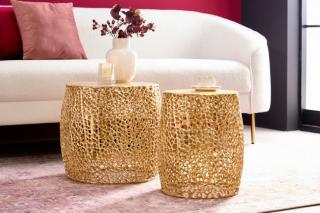 Stolíky LEAF SET GOLD (Sada stolíkov z kovu zlaté.)