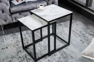 Stolíky MARWA SET (Sada stolíkov zo skla a kovu biela/čierna.)