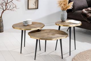 Stolíky METAL WOOD (Sada stolíkov z kovu v starožitnej mosadzi.)