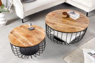 Stolíky STORAGE LOFT SET (Dizajnové kovové konferenčné stolíky s mangovým drevom.)