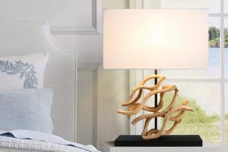 Stolová lampa Wave Light (Dizajnová lampa na stôl s teakovým svetlým drevom 57cm.)