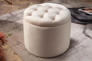 Taburet BAROCK ROUND BEIGE (Veľký dizajnový taburet béžový 50cm.)