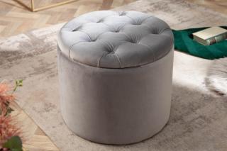 Taburet BAROCK ROUND SILVER (Veľký dizajnový taburet strieborný 50cm.)