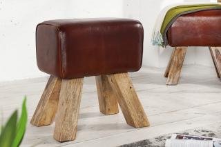 Taburet BOCKER SMALL (Dizajnový taburet z pravej kože, hnedý 45cm.)