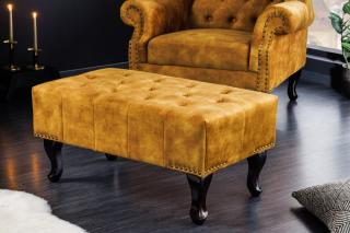 Taburet CHESTERFIELD STOOL MUSTARD (Taburet v štýle Chesterfield zamatový tmavožltý.)