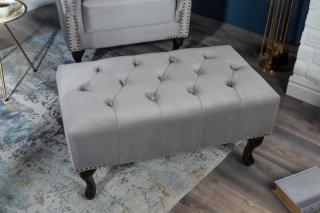 Taburet CHESTERFIELD STOOL SILVER (Taburet v štýle Chesterfield zamatový strieborný sivý.)