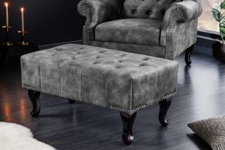 Taburet Chesterfield Stool Vintage Gray (Taburet v štýle Chesterfield vintage šedý.)
