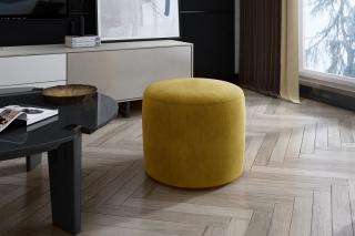 Taburet LINSY DARK MUSTARD (Moderný okrúhly taburet na sedenie horčicovo žltý 43cm.)