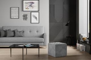 Taburet NOLLA GRAY (Moderný hranatý taburet na sedenie šedý 41cm.)