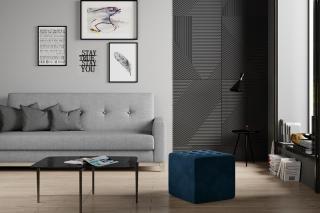 Taburet NOLLA ROYAL BLUE (Moderný hranatý taburet na sedenie tmavomodrý 41cm.)