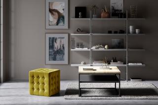 Taburet SOFIA DARK MUSTARD (Moderný hranatý taburet na sedenie horčicovo žltý 40cm.)