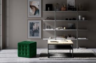 Taburet SOFIA GREEN (Moderný hranatý taburet na sedenie zelený 40cm.)