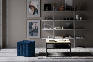 Taburet SOFIA ROYAL BLUE (Moderný hranatý taburet na sedenie tmavomodrý 40cm.)