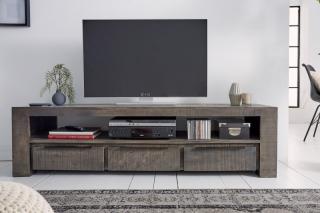 TV stolík IRON CROFT GRAY II (Industriálny TV stolík z masívneho dreva a kovu 170cm.)