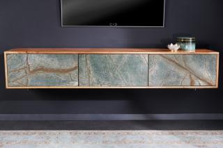 TV stolík Mountain Black Wall (Dizajnový stolík na stenu z dreva a kameňa 160cm.)