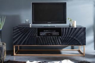 TV stolík SCORPION BLACK (Dizajnový TV stolík z masívu a kovu čierny/zlatý 160cm.)