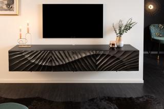 TV stolík SCORPION BLACK WALL (Dizajnový TV stolík z masívu a kovu čierny 160cm.)