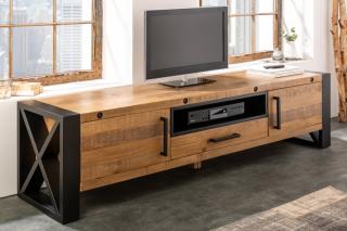 TV stolík THOR PINE (Luxusný stolík pod TV z masívu a kovu 200cm.)