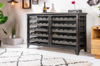Vinotéka BAHAMI II GRAY (Industialna vinotéka z dreva a kovu 127cm.)