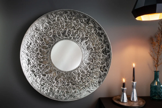 Zrkadlo FLORAL SILVER (Dizajnové zrkadlo na stenu strieborné 81cm.)