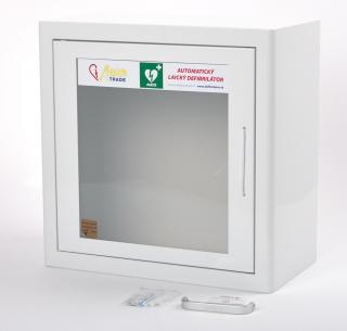 AED skrinka interiérová pre prenosný defibrilátor (Interiérová skrinka s alarmom biela pre AED)