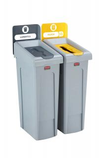 Recyklačná stanica SLIM JIM 2 - odpad/ plast/ Rubbermaid (Triediaca recyklačná stanica SLIM JIM 2 koše Rubbermaid)