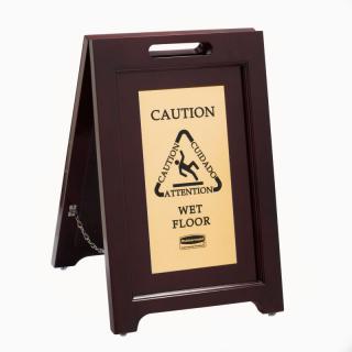 Výstražná tabula A imitácia drevo + mosadz Rubbermaid (Výstražná obojstranná tabula A drevo+mosadz)