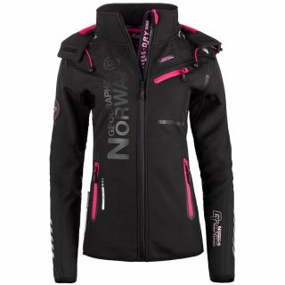 Luxusná značková dámska softshellová bunda GEOGRAPHICAL NORWAY s odopínateľnou kapucňou Turbo-Dry Farba: Čierna, Veľkosť: XL