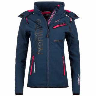 Luxusná značková dámska softshellová bunda GEOGRAPHICAL NORWAY s odopínateľnou kapucňou Turbo-Dry Farba: Modrá, Veľkosť: L