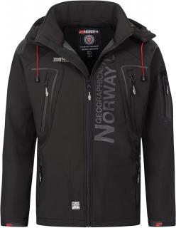 Značková pánska softshellová bunda GEOGRAPHICAL NORWAY s odopínateľnou kapucňou Farba: Čierna, Veľkosť: M