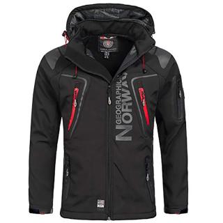 Značková pánska softshellová bunda GEOGRAPHICAL NORWAY s odopínateľnou kapucňou Farba: Čiernočervena, Veľkosť: L