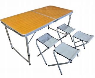 Kempingový set 60 x 120 x 70 cm vzor drevo