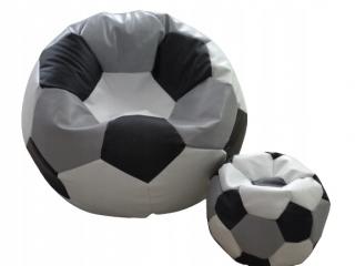Sedací vak futbalová lopta s podnožkou bielo čierno šedý