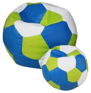 Sedací vak futbalová lopta s podnožkou bielo modro zelený