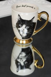 Šálka QUEEN porcelán bielo-zlatá/mačka 310ml.