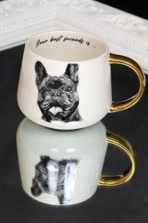Šálka QUEEN porcelán bielo-zlatá/pes 400ml.