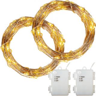 Sada 2 kusov svetelných drôtov - 200 LED, teplá biela