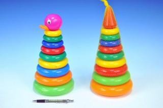Skládanka pyramida s kroužky plast 28cm asst 2 druhy v síťce 12m+