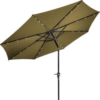 STILISTA sklopný slnečník s kľučkou 3 m, khaki + LED