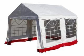 Záhradný párty stan - biely s červeným lemom 3 x 4 m