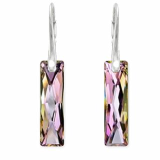 Elegantné náušnice Swarovski elements Queen Baguette fialové Vitrail Light 25mm