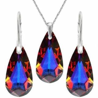 Elegantný set Swarovski elements slzy modročervený VOLCANO 24mm