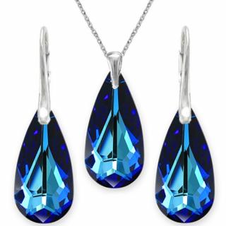 Elegantný set  Swarovski elements slzy modrý BERMUDE BLUE 24mm
