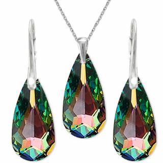 Elegantný set  Swarovski elements slzy zelený CRYSTAL Vitrail medium 24mm
